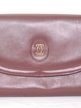 Cartier Leather Clutch in Burgundy with Gold Logo